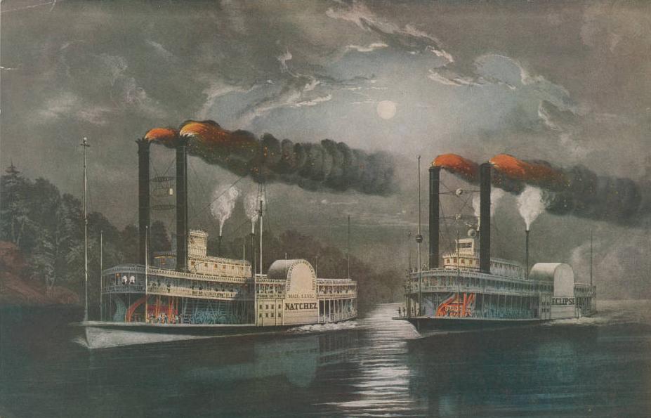 Two steamboats on the Ohio-Mississippi Rivers, from the Ohio Guide Collection via Ohio Memory