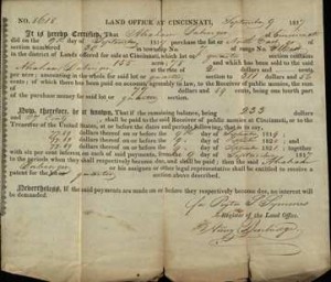 Abraham Babinger’s certificate of purchase, September 9, 1817. Via the Cincinnati Federal Land Office Records on Ohio Memory