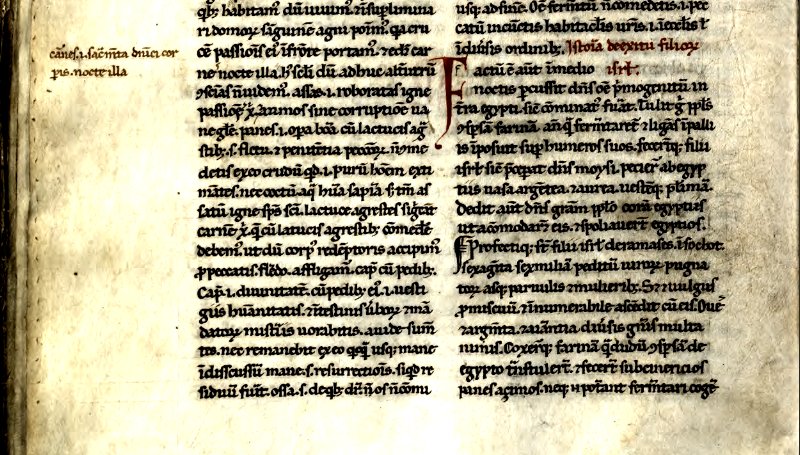 Page from the Historia testamenti et allegorii featuring marginalia, or writing in the margins. From the State Library of Ohio Rare Books Collection via Ohio Memory