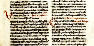 Rubrication and illuminated letters from the  Historia testamenti veteris et allegorii