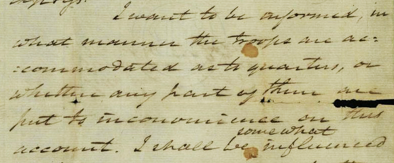 Written by a member of his staff, this letter from Washington inquires as to the quartering of his troops. Via the SLO Historical Documents Collection.