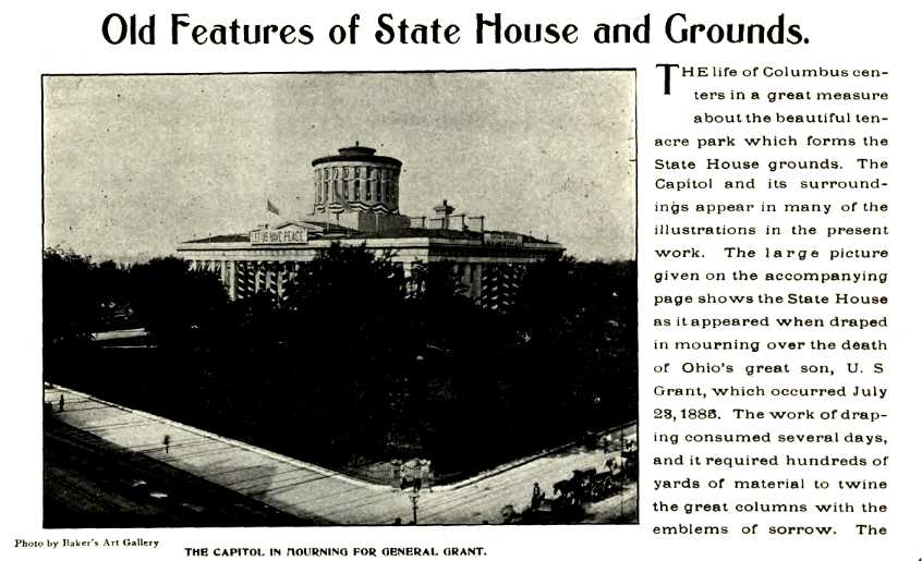 The Ohio Statehouse, draped in mourning for Ulysses S. Grant, 1885.