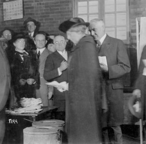 Florence Harding, seen here voting with Warren G. Harding, was the first First Lady to vote, following the passage of the 19th Amendment in 1920. Via Ohio Memory.