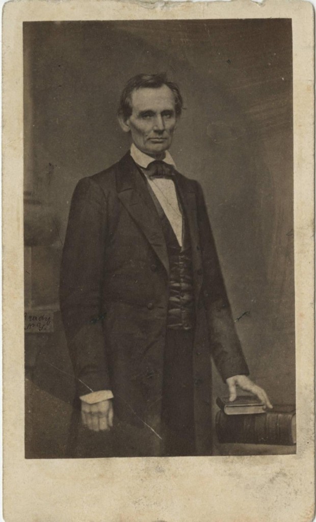 Carte de visite of Lincoln, from Brady's photograph of February 27, 1830, via Ohio Memory.