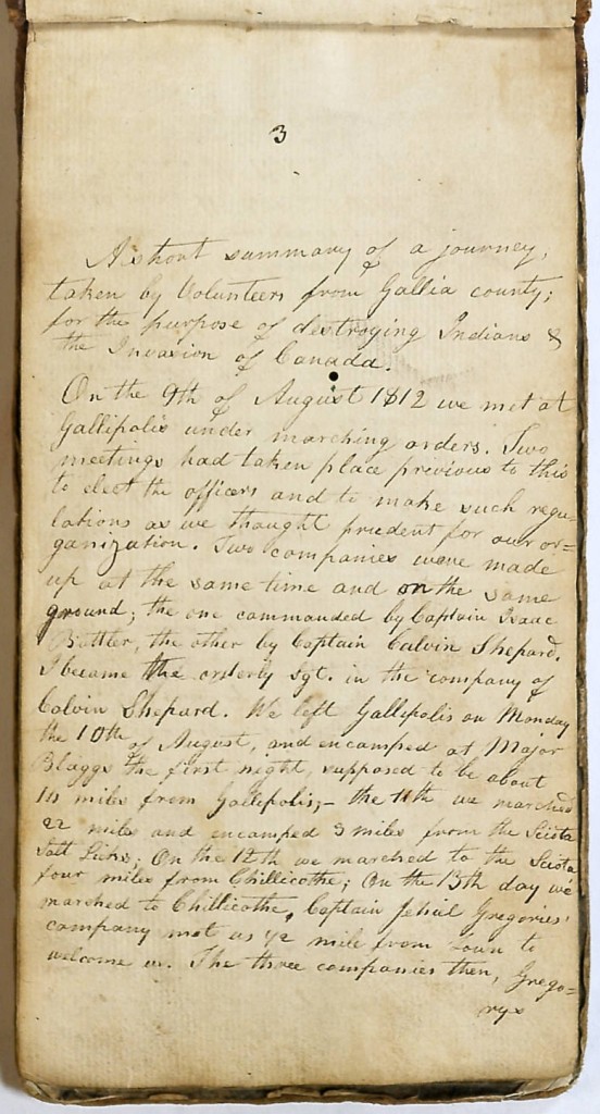 First entry in the journal of Nathan Newsom, ca. August 1812, via Ohio Memory.