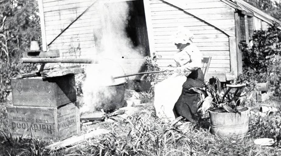 Photograph of Fondelia Ruth Griswold making apple butter, courtesy of the Worthington Historical Society via Ohio Memory.