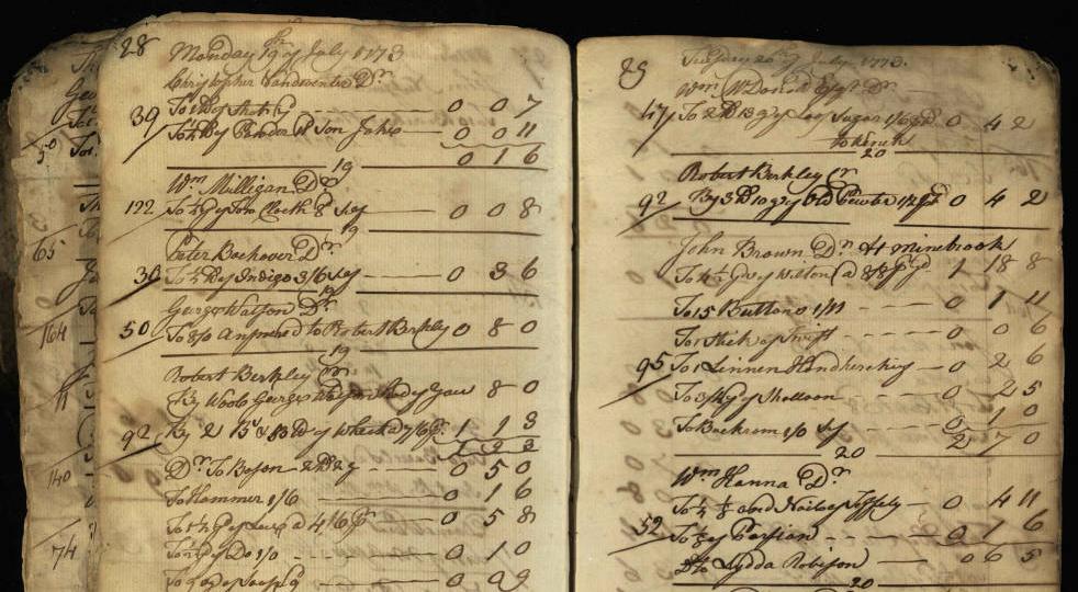 Page from the merchant ledger of John Gaston, ca. 1773-1774. Via the State Library of Ohio Historical Documents Collection on Ohio Memory.