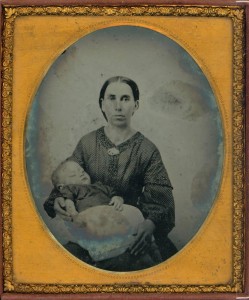 Daguerreotype portrait of a woman and deceased child, ca. 1856-1860, via Ohio Memory. Their identities are unknown. 