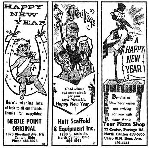New Year's greetings from local North Canton businesses, from the North Canton Sun, December 31, 1975. Via Ohio Memory.