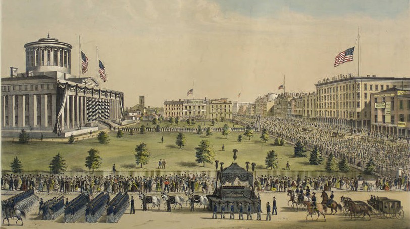 Lithograph showing the Lincoln funeral procession in Columbus, courtesy of the Kelton House Museum and Garden via Ohio Memory.