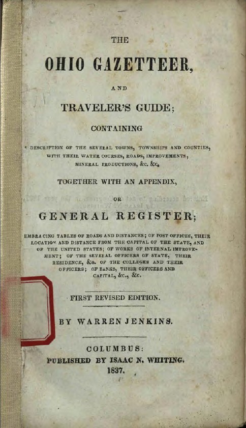 Title page of The Ohio Gazetteer, and Traveler's Guide, courtesy of the State Library of Ohio via Ohio Memory.