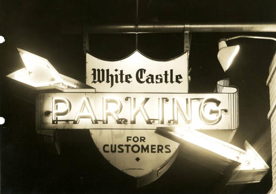 Parking sign at White Castle No. 22 in Cincinnati, March 1941. Via the White Castle Digital Collection on Ohio Memory. 