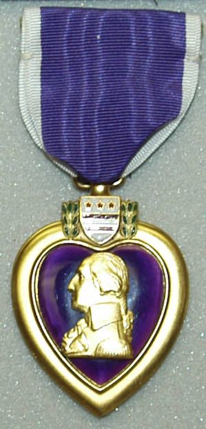 Purple Heart awarded to William H. Pitsenbarger, who was killed in action during the Vietnam War. Courtesy of the National Museum of the United States Air Force via Ohio Memory.