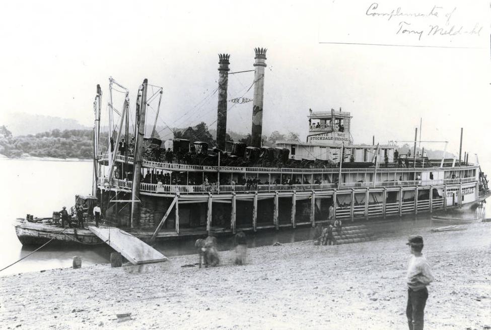 The steamboat "Katie Stockdale," photographed near Reedsville, Ohio, in 1889. Courtesy of the Way Collection of Photographs from the Public Library of Cincinnati & Hamilton County via Ohio Memory.