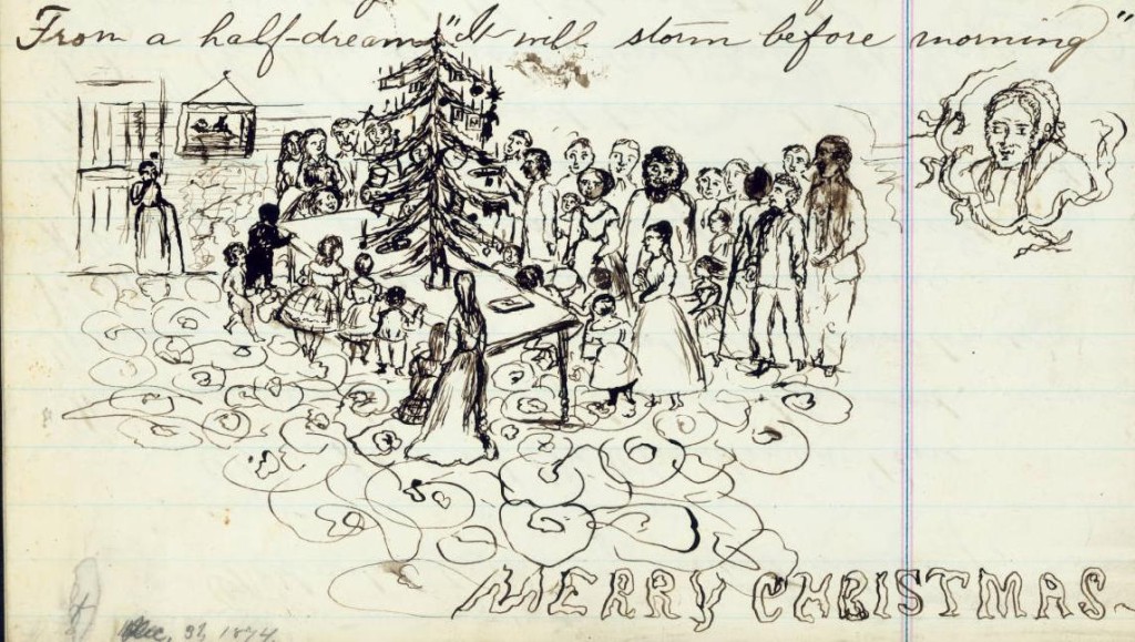 Illustration from "The Idyl of the Christmas Pine," written by Geneva, Ohio, poet Edith M. Thomas in December 1874. Courtesy of the Ashtabula County District Library via Ohio Memory.