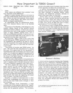 Article from the newsletter Terextra about the company's signature paint color. Courtesy of the Hudson Library and Historical Society via Ohio Memory.