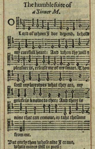 Musical notation for "Humble Suite of a Sinner" from the Whole Booke. 