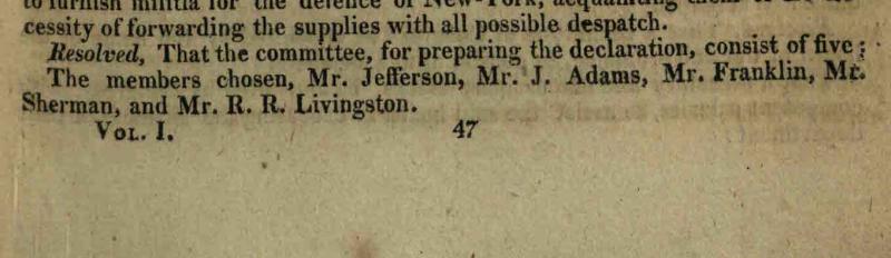 Entry from Journals of the American Congress, June 11, 1776. Via the State Library of Ohio Historical Documents Collection.