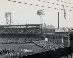 Opening game at Crosley Field between the Cincinnati Reds and St. Louis Cardinals, April 15, 1941. Via the Ohio Guide Collection on Ohio Memory.