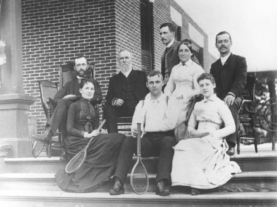 Lucy surrounded by her husband and five grown children at their home, Spiegel Grove, in Fremont, Ohio, 1887. Courtesy of the Rutherford B. Hayes Presidential Center via Ohio Memory.