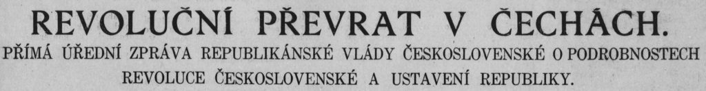 Headline announcing the Czech Revolution of 1918.