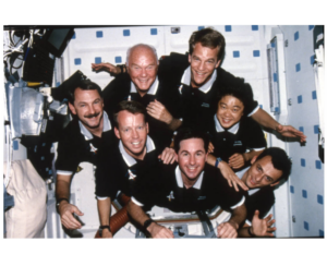 Discovery crew in space photograph